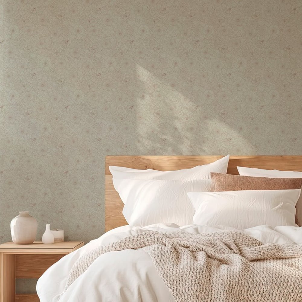 Bees and Flowers light beige - Wallpaper - Beige - Bedroom - Floral - Wallpassion - Non-Woven