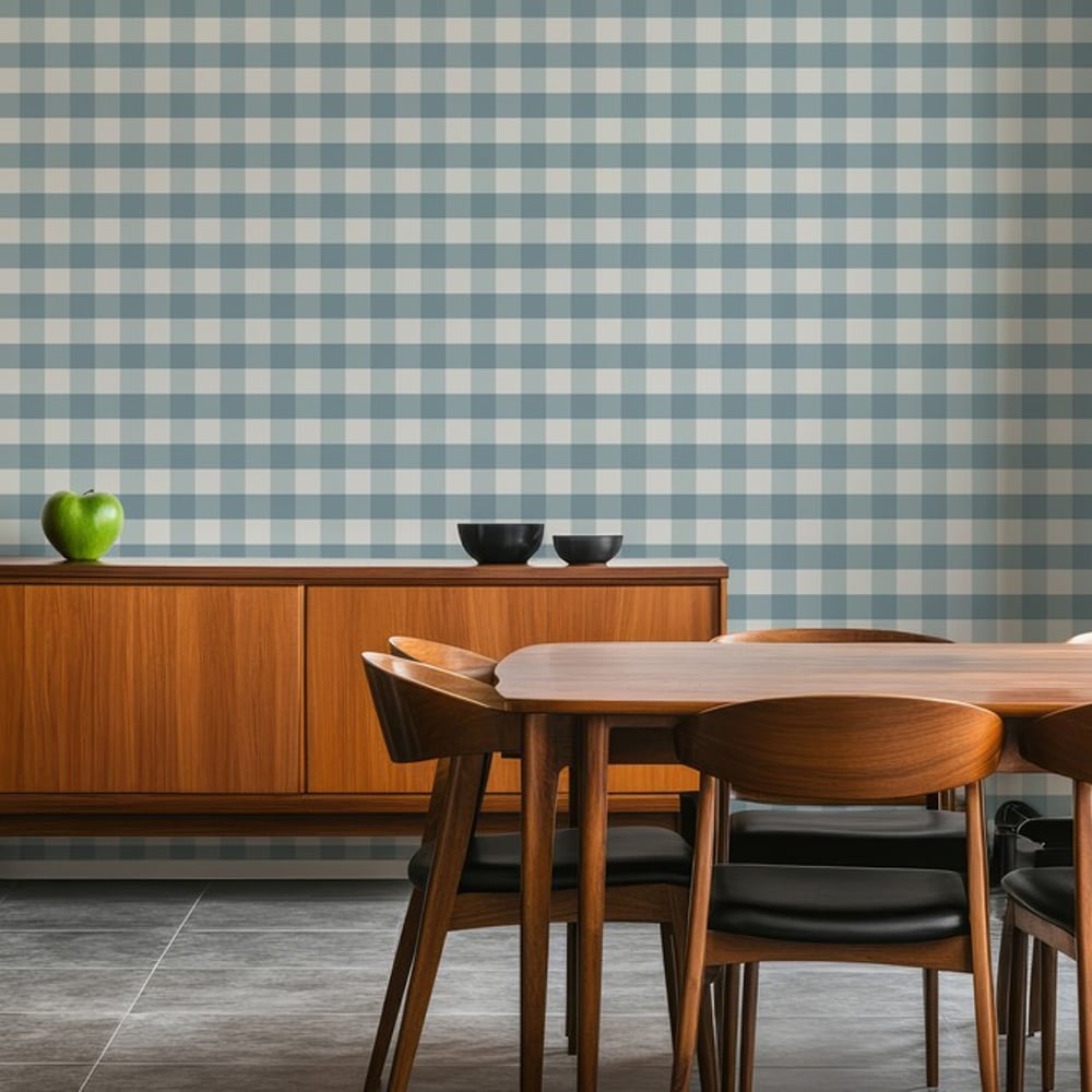 Checkered Blue - Papiers peints - Bleu - Cuisine - À carreaux - Wallpassion - Intissé