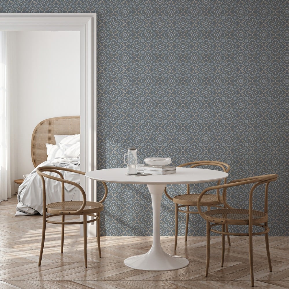 Calliope Denim - Papiers peints - Bleu - Chambre - Floral - Wallpassion - Intissé