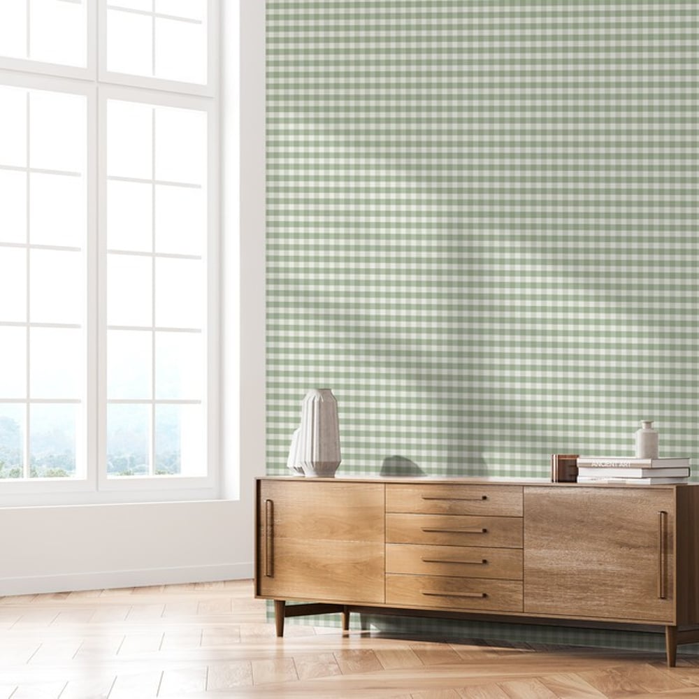 Checkered petite Green - Papiers peints - Vert - Entrée - À carreaux - Wallpassion - Intissé