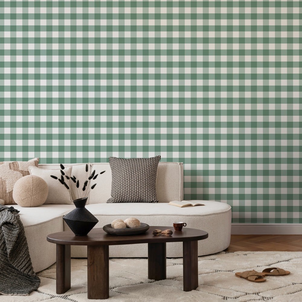 Checkered Solid Green - Papiers peints - Vert - Salon - À carreaux - Wallpassion - Intissé