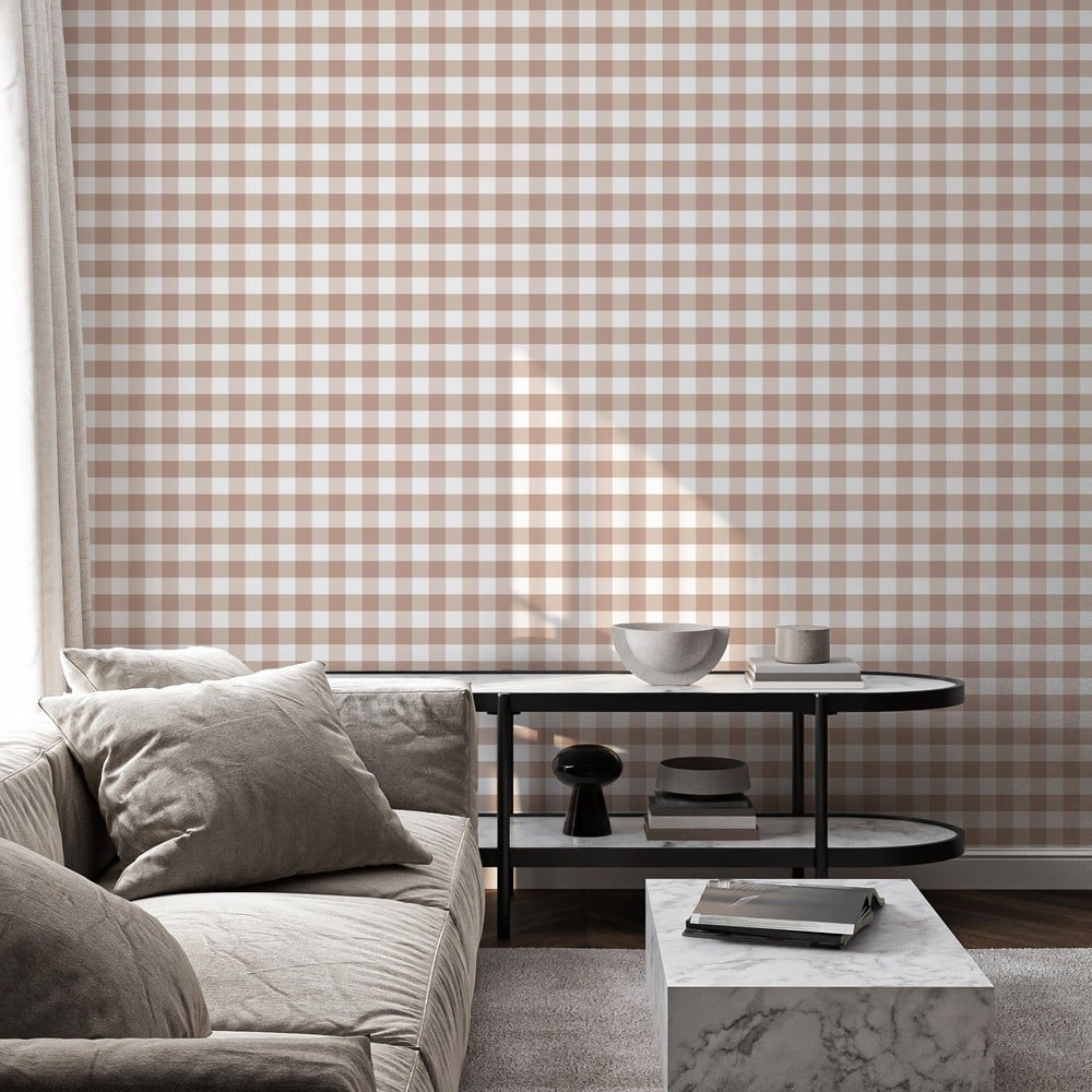 Checkered Brown - Papiers peints - Marron - Salon - À carreaux - Wallpassion - Intissé