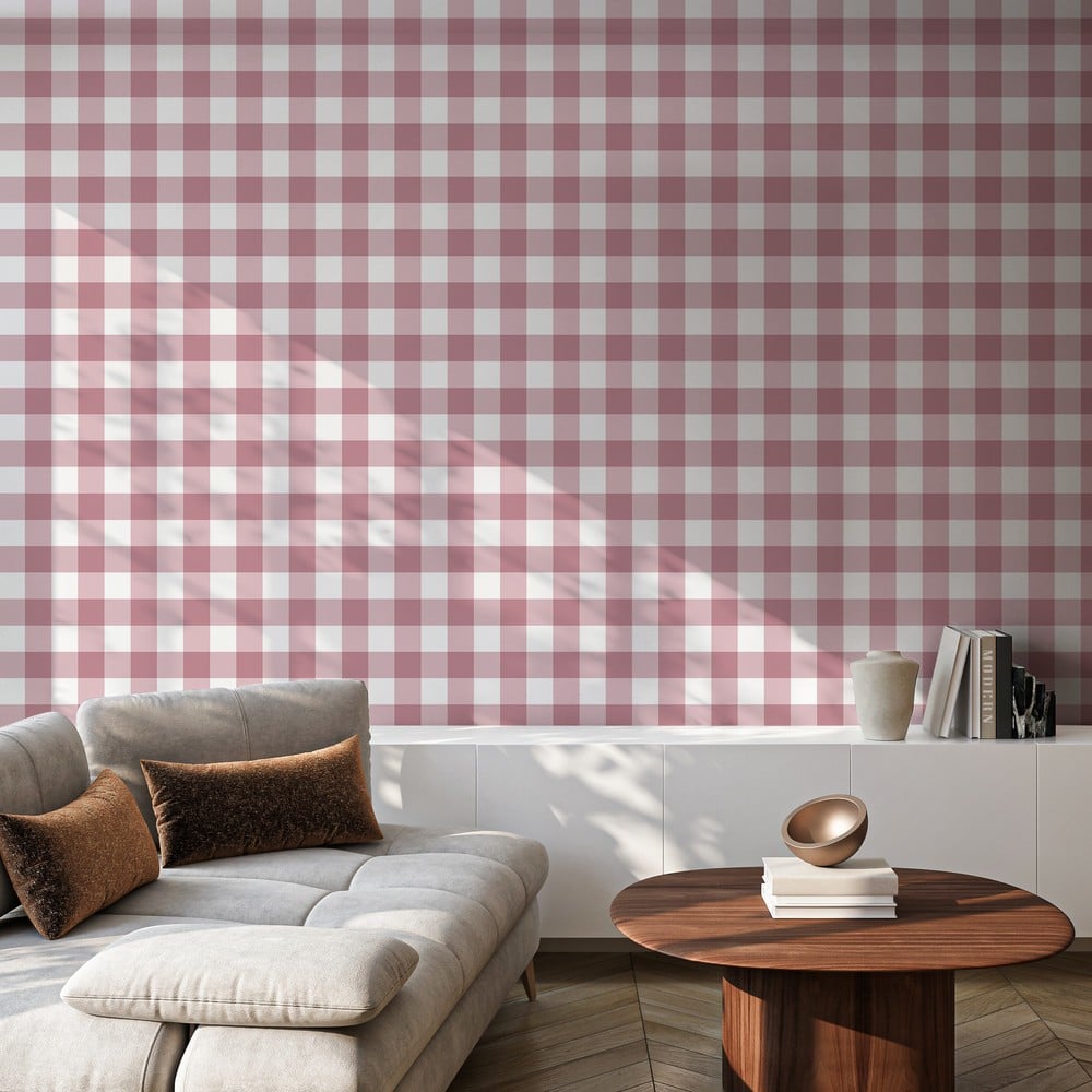 Checkered Dark Pink - Papiers peints - Rose - Salon - À carreaux - Wallpassion - Intissé