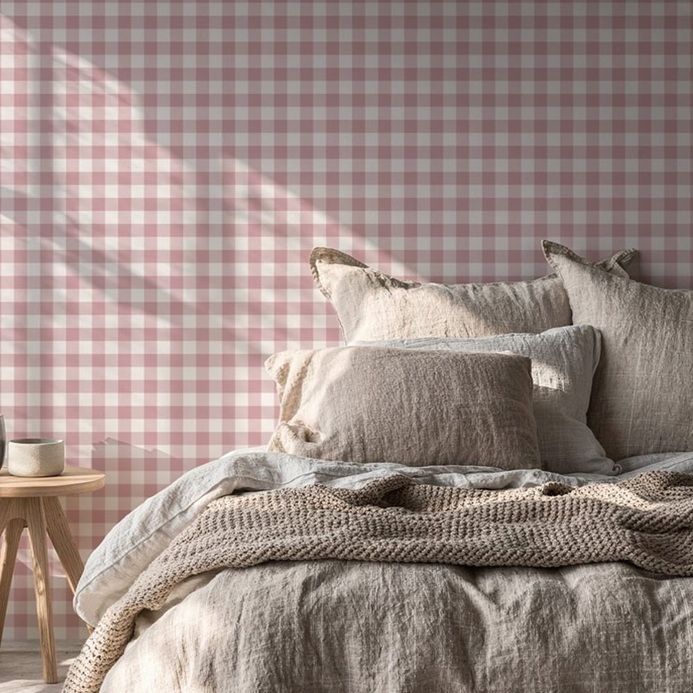 Checkered Pink - Papiers peints - Rose - Chambre - À carreaux - Wallpassion - Intissé