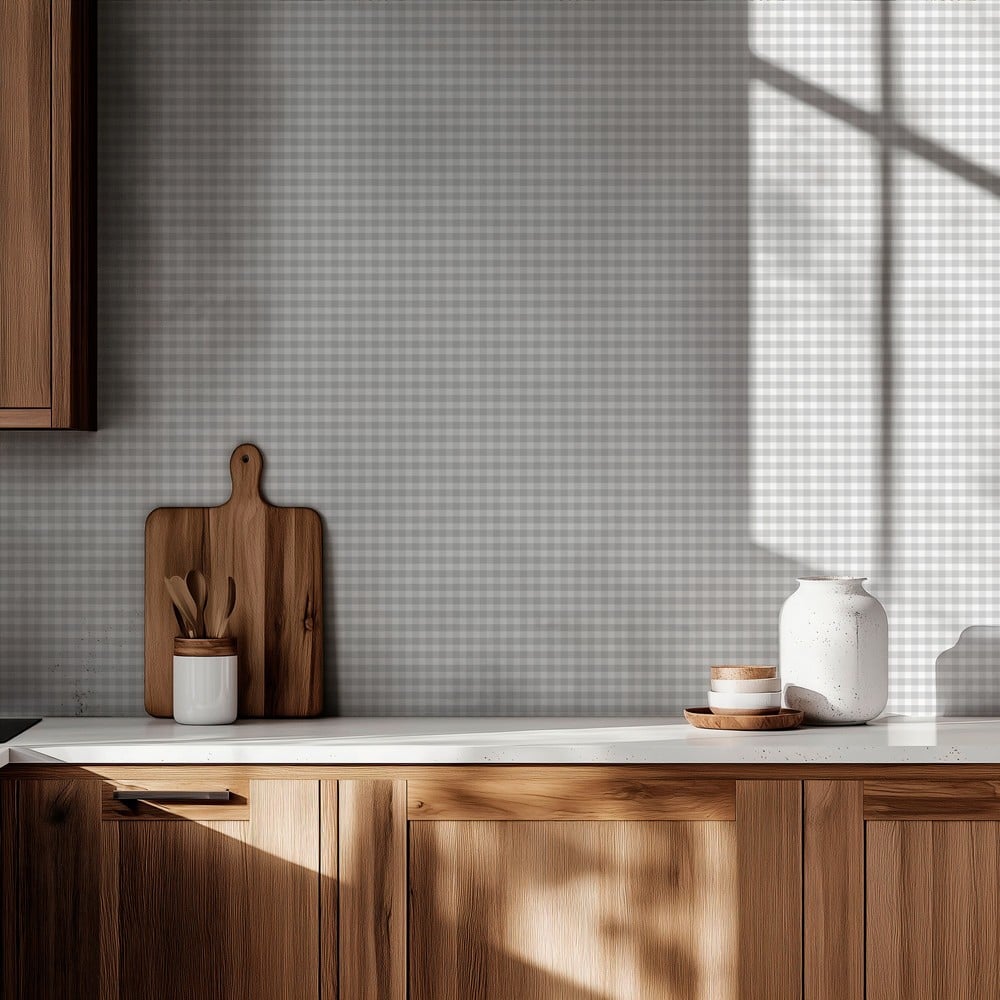 Checkered petite Light Grey - Papiers peints - Gris - Cuisine - À carreaux - Wallpassion - Intissé