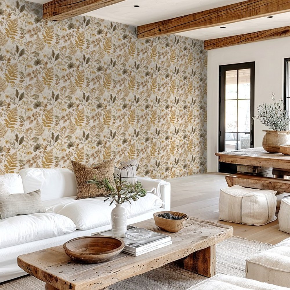 Alvin Beige - Wallpaper - Beige - Living room - Floral - Scandza - Non-Woven