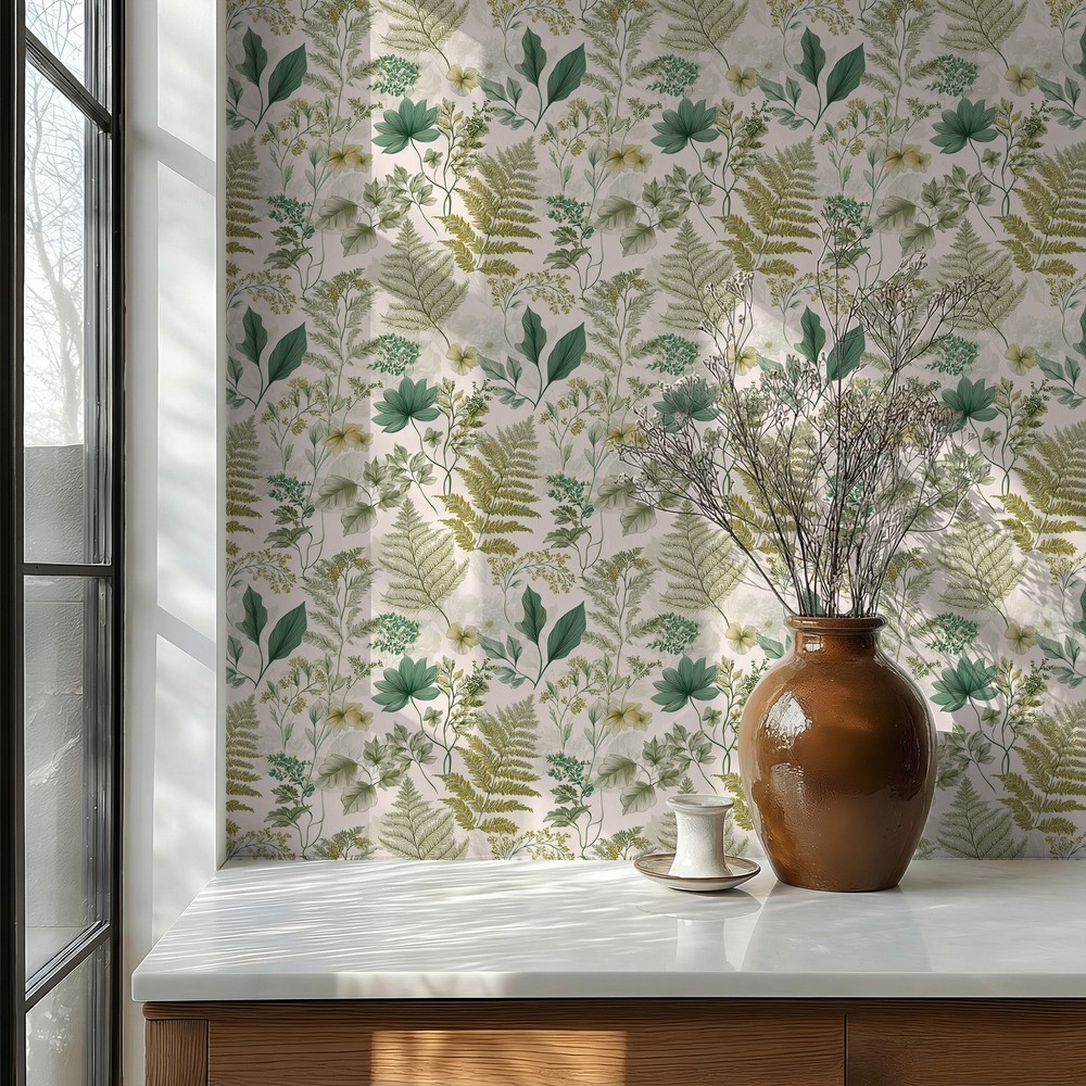Alvin Green - Wallpaper - Green - Kitchen - Floral - Scandza - Non-Woven