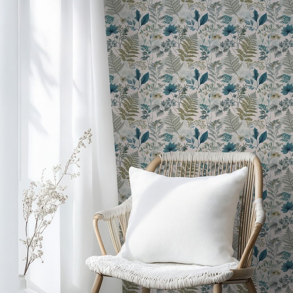Alvin Blue - Wallpaper - Blue - Bedroom - Floral - Scandza - Non-Woven