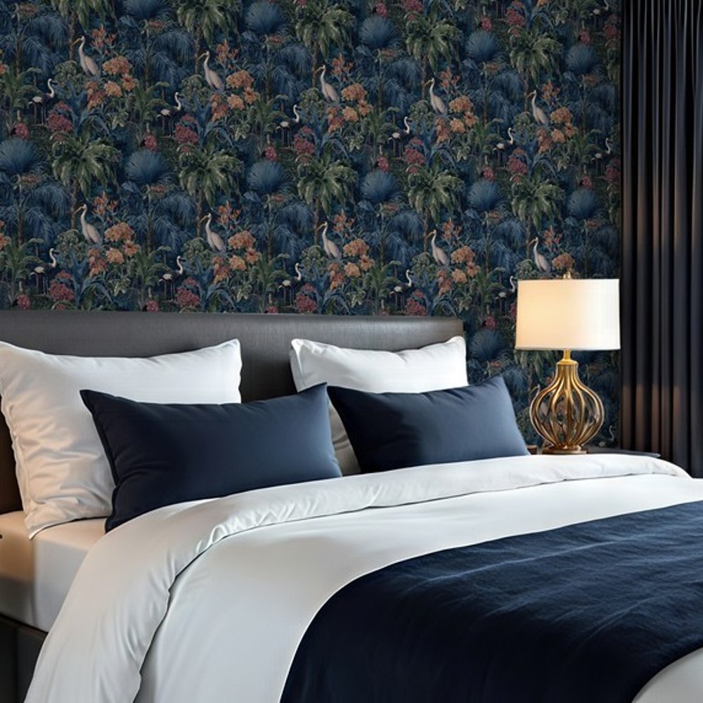 Zeke Blue - Papiers peints - Bleu - Chambre - Oiseaux - Blue Monkey - Intissé
