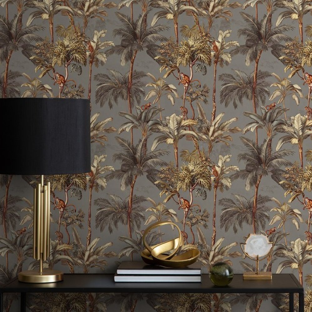 Isalo Grey - Wallpaper - Grey - Living room - Animal - Blue Monkey - Non-Woven