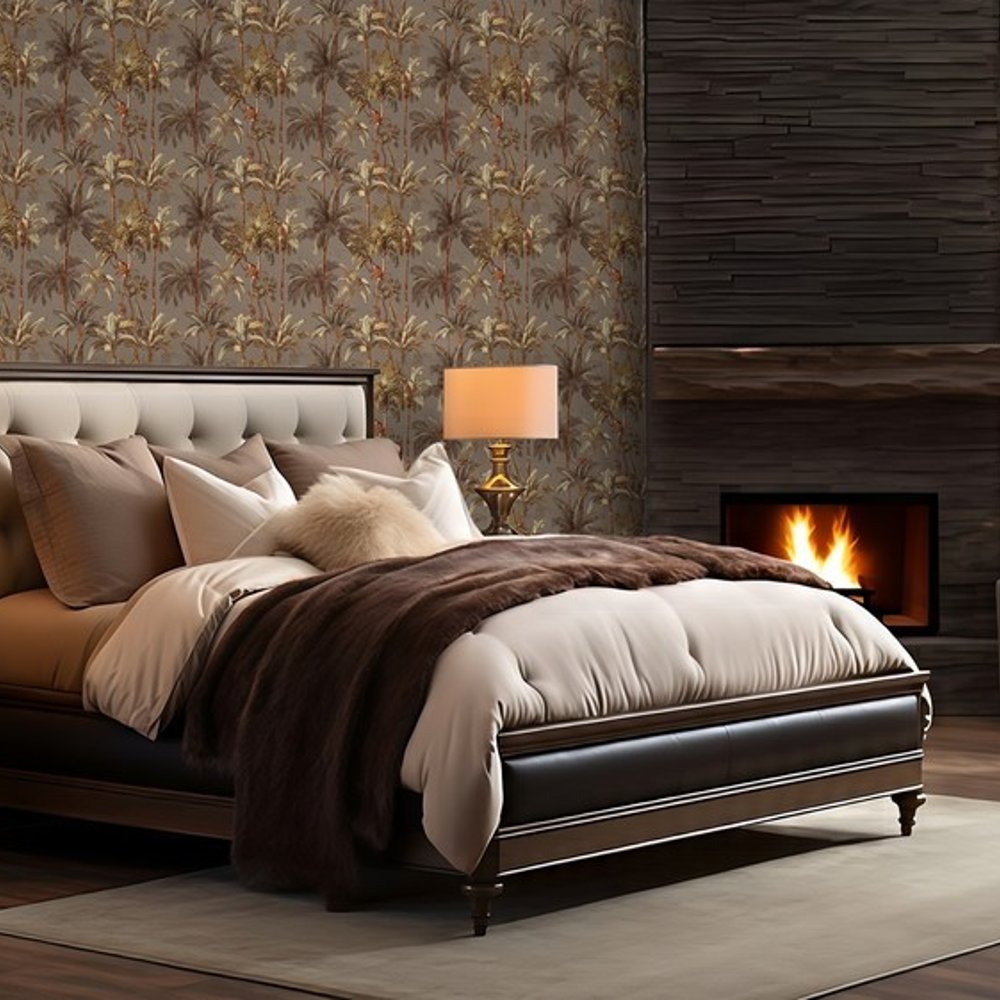 Isalo Brown - Wallpaper - Brown - Bedroom - Animal - Blue Monkey - Non-Woven