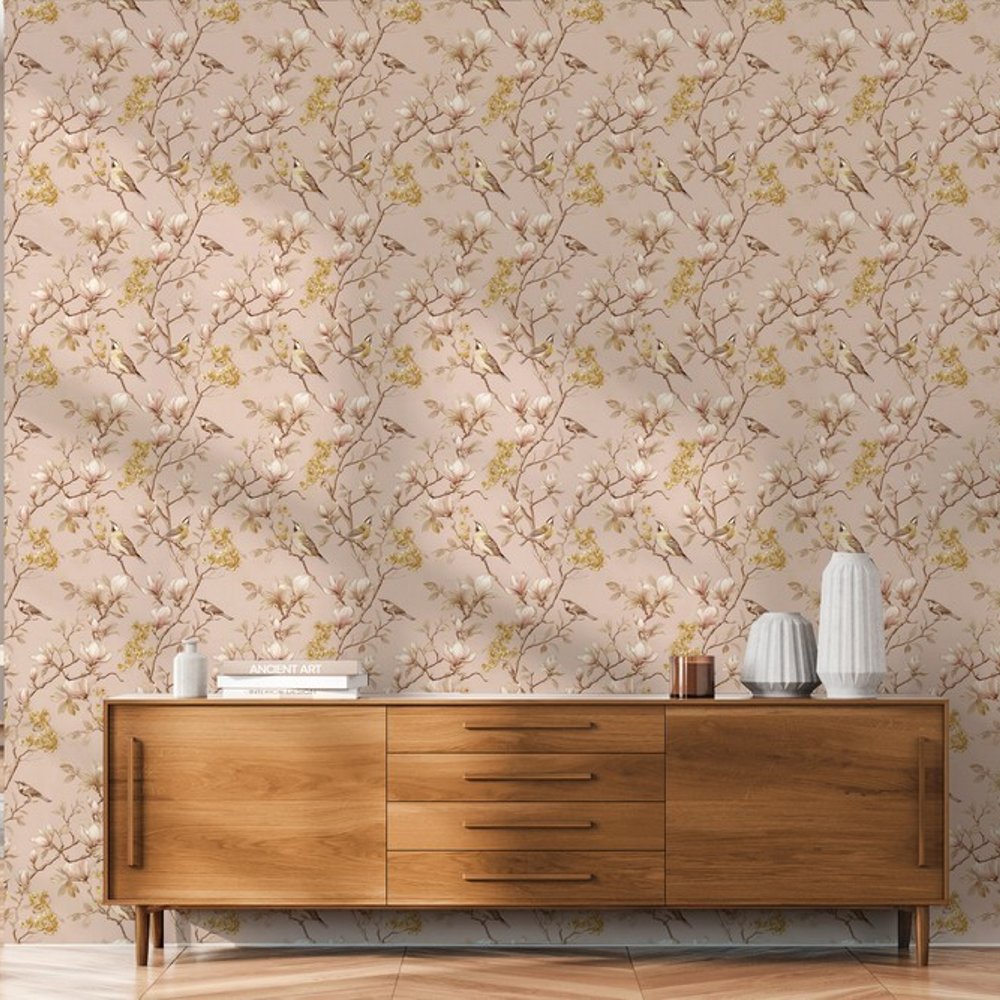Cedric Beige - Tapet - Beige - Stue - Fugle - September - Non-Woven