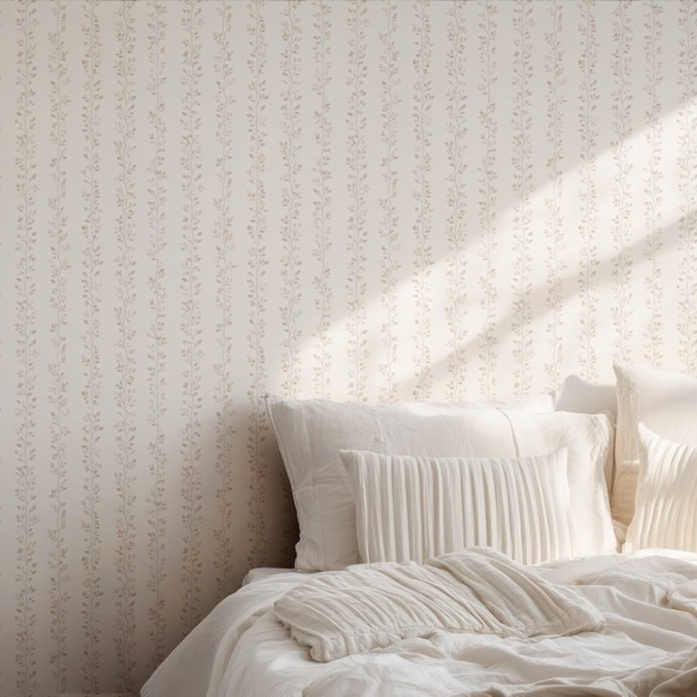 Lisen Beige - Papiers peints - Beige - Chambre - Feuille - Palette - Intissé