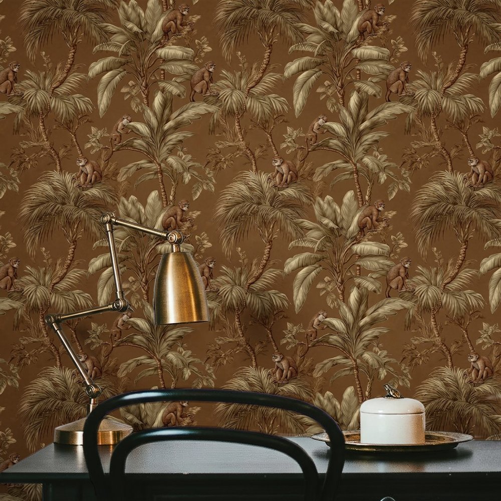 Bazaturo Brown - Papiers peints - Marron - Salon - Animal - Blue Monkey - Intissé
