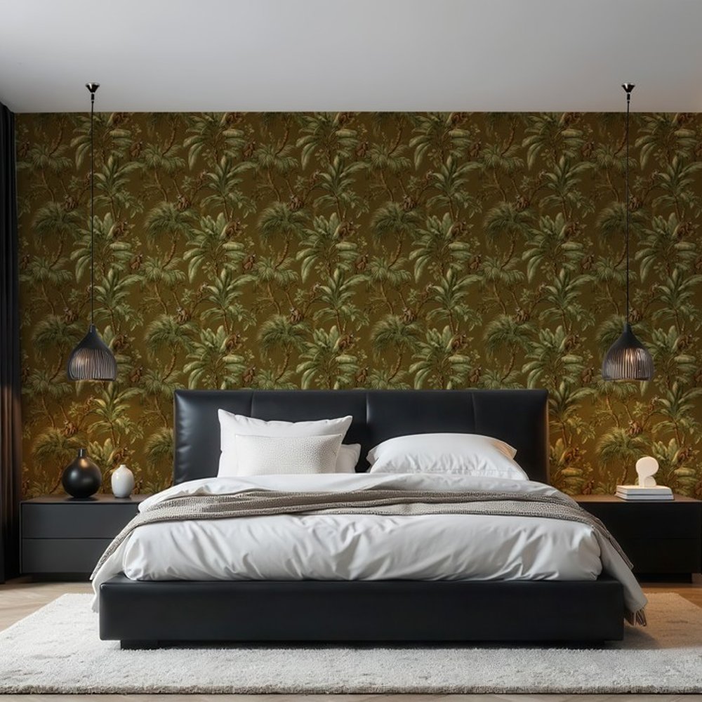 Bazaturo Green - Papiers peints - Vert - Salon - Animal - Blue Monkey - Intissé