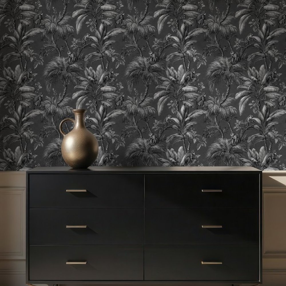 Bazaturo Grey - Papiers peints - Gris - Bureau - Animal - Blue Monkey - Intissé