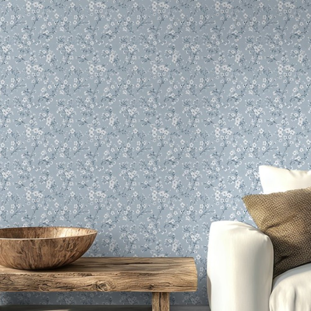 Tuija Blue - Papiers peints - Bleu - Salon - Floral - Palette - Intissé