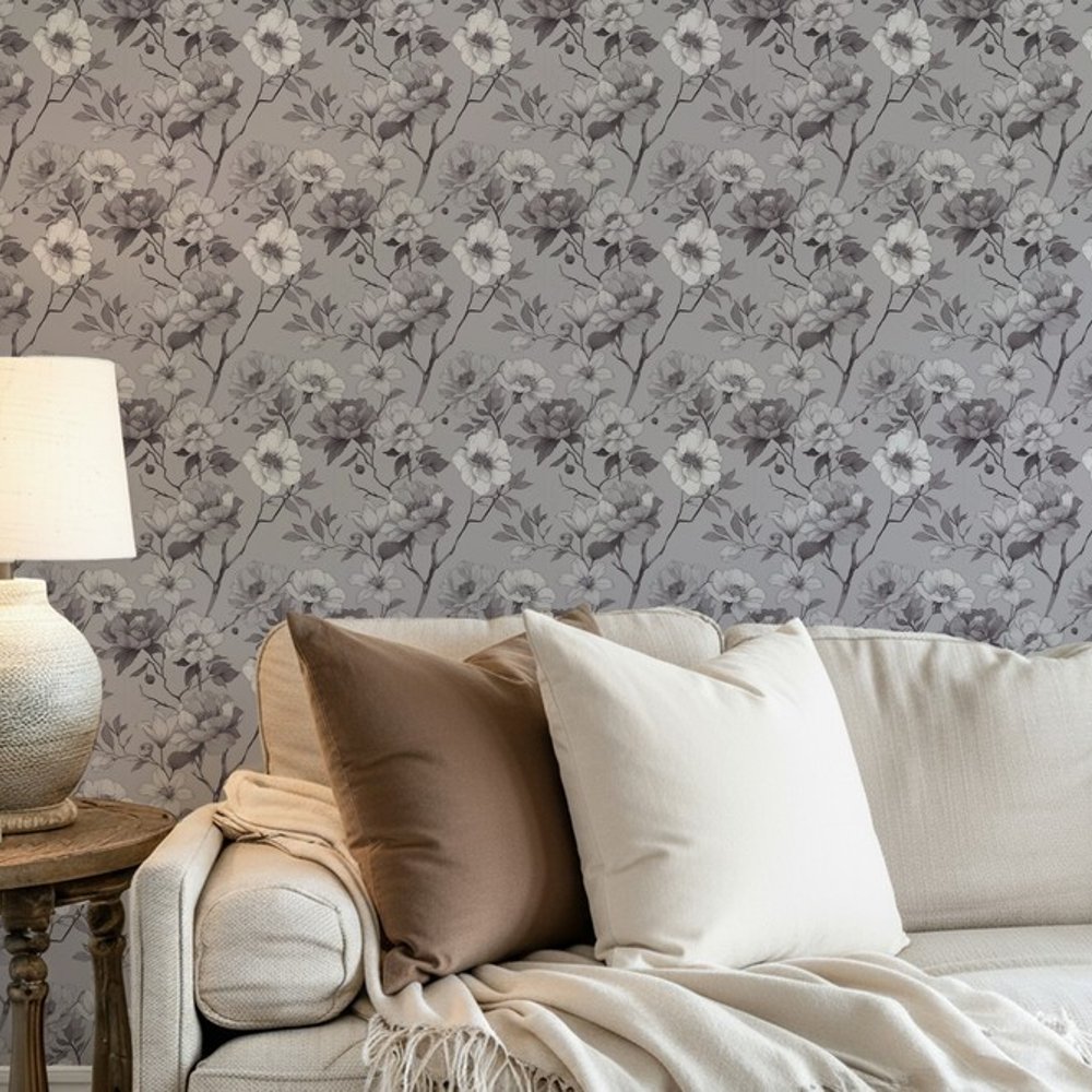 Joan Grey - Papiers peints - Gris - Salon - Floral - Palette - Intissé