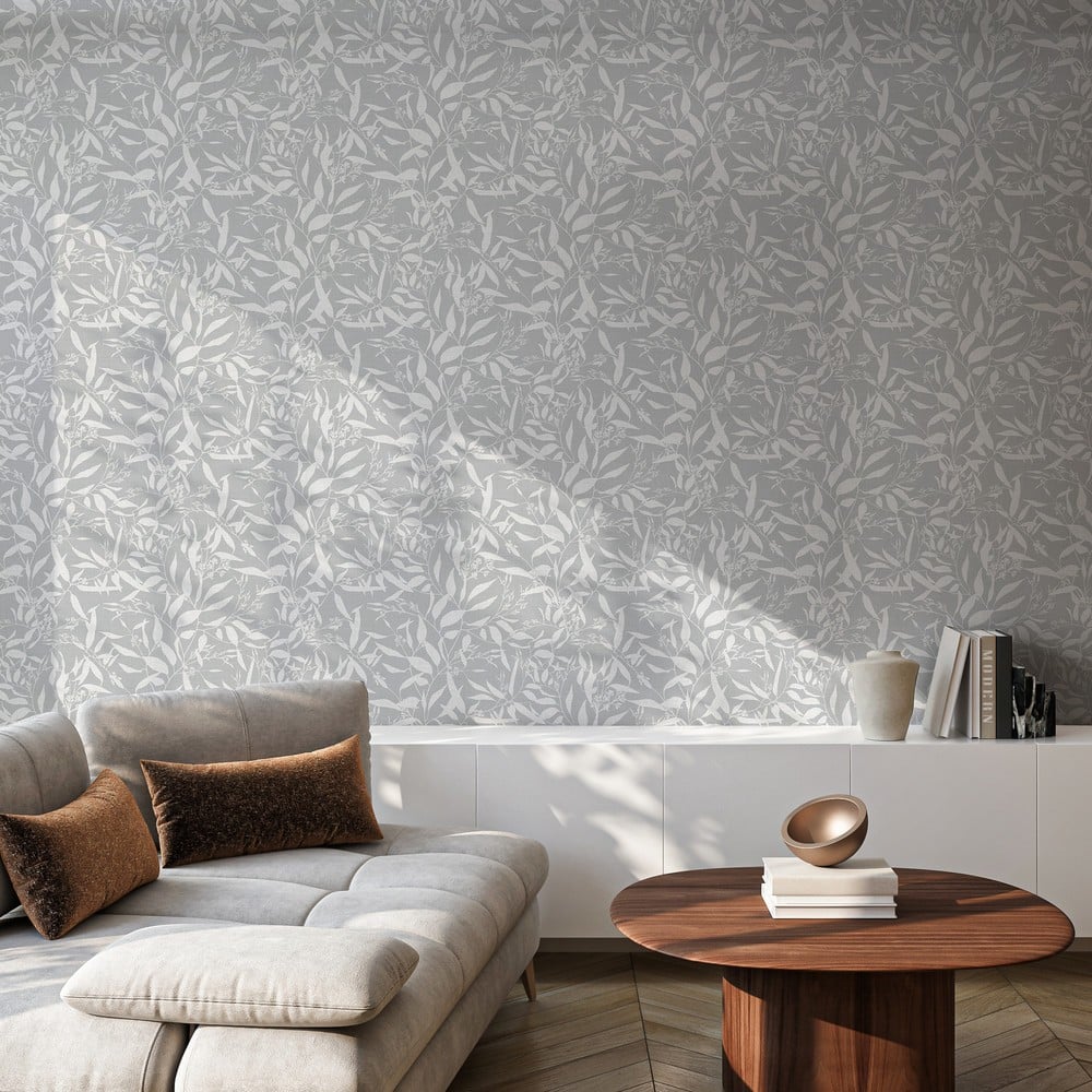 Ujje Grey - Papiers peints - Gris - Salon - Feuille - Palette - Intissé