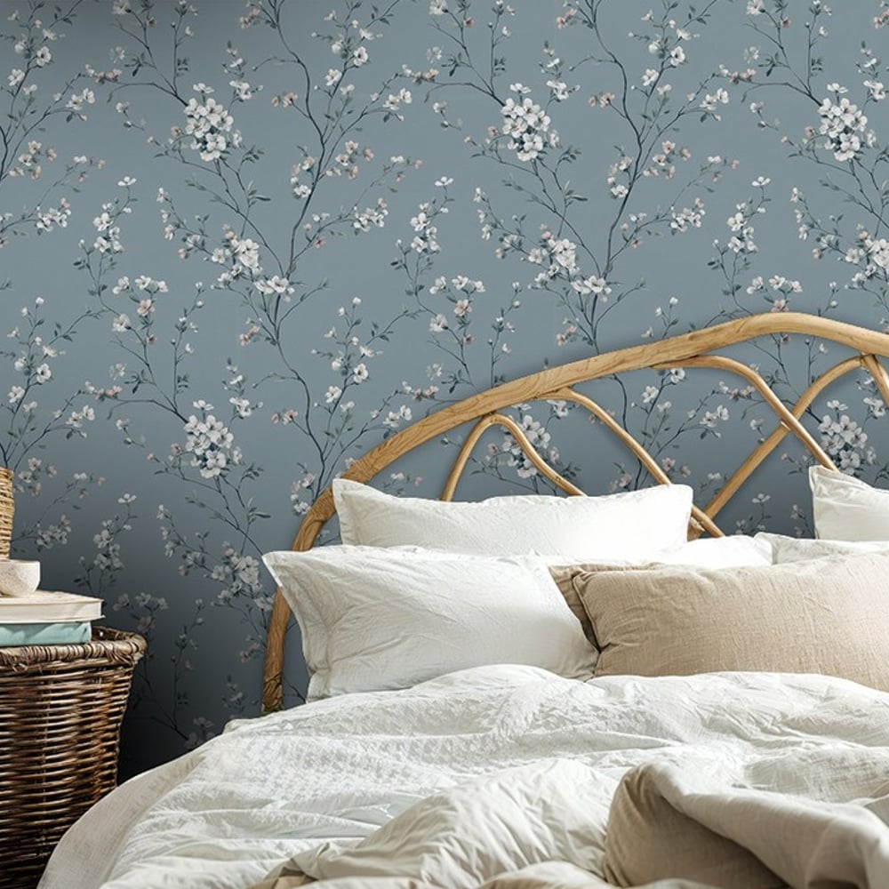 Titti Blue - Papiers peints - Bleu - Chambre - Floral - Palette - Intissé