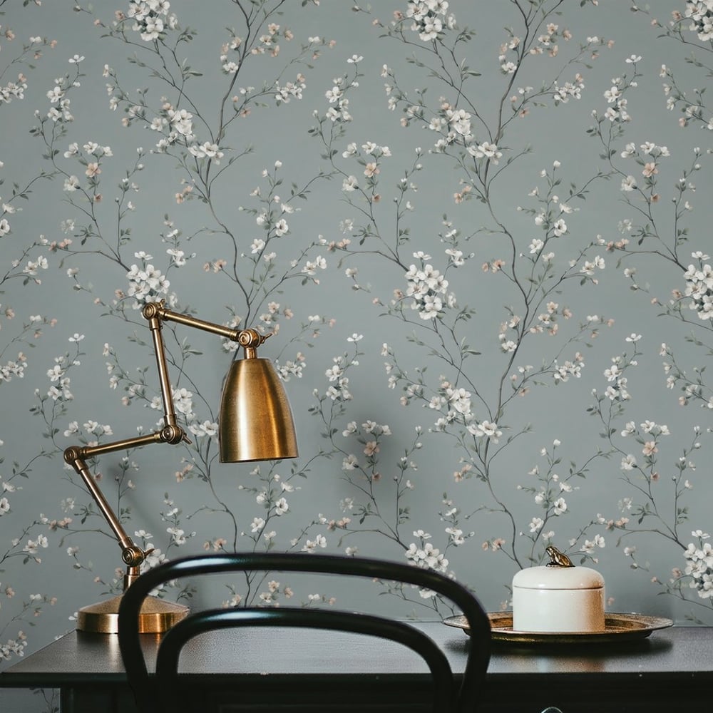 Titti Grey - Papiers peints - Gris - Bureau - Floral - Palette - Intissé