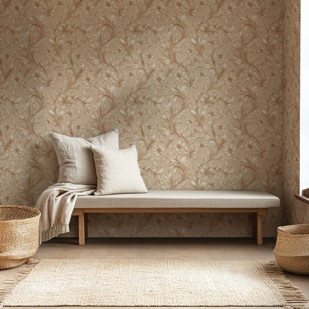 Tove Beige - Papiers peints - Beige - Salon - Floral - Palette - Intissé