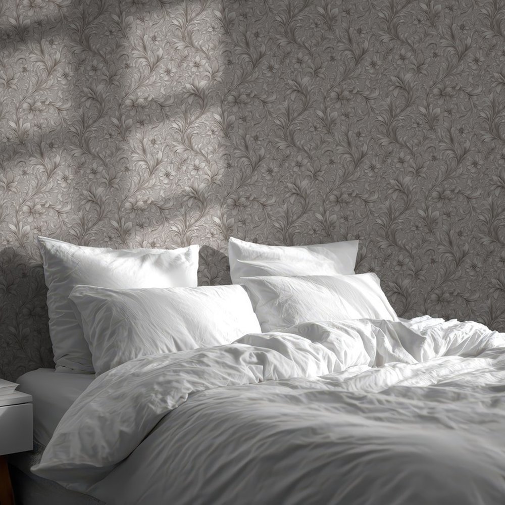 Tove Grey - Papiers peints - Gris - Chambre - Floral - Palette - Intissé