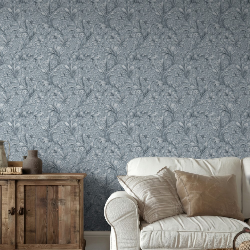 Tove Blue - Papiers peints - Bleu - Salon - Floral - Palette - Intissé