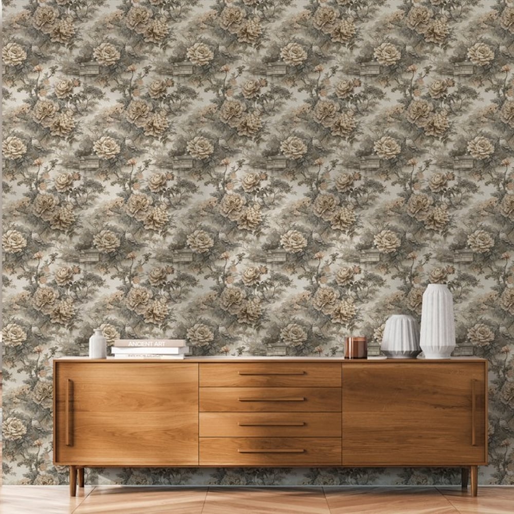 Vidar Beige - Wallpaper - Beige - Living room - Floral - September - Non-Woven