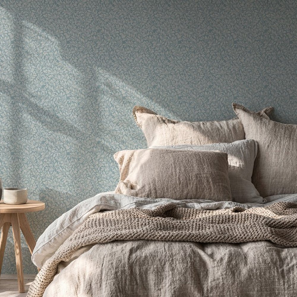 Kaija Blue - Papiers peints - Bleu - Chambre - Feuille - Palette - Intissé