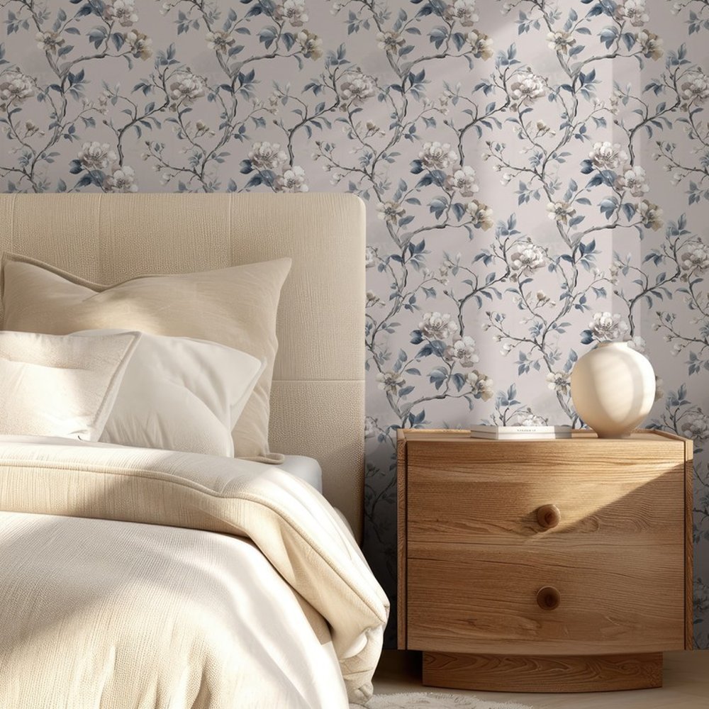 Franciska Grey - Tapet - Grå - Stue - Blomstret - September - Non-Woven