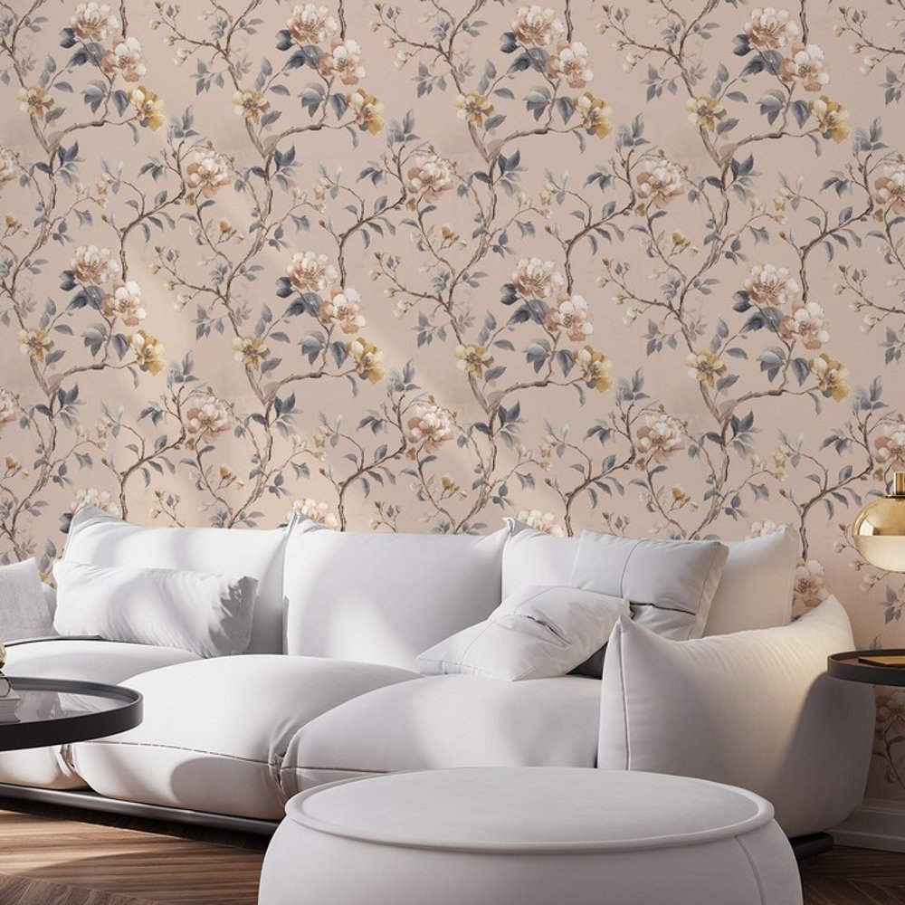 Franciska Beige - Tapet - Beige - Stue - Blomstret - September - Non-Woven