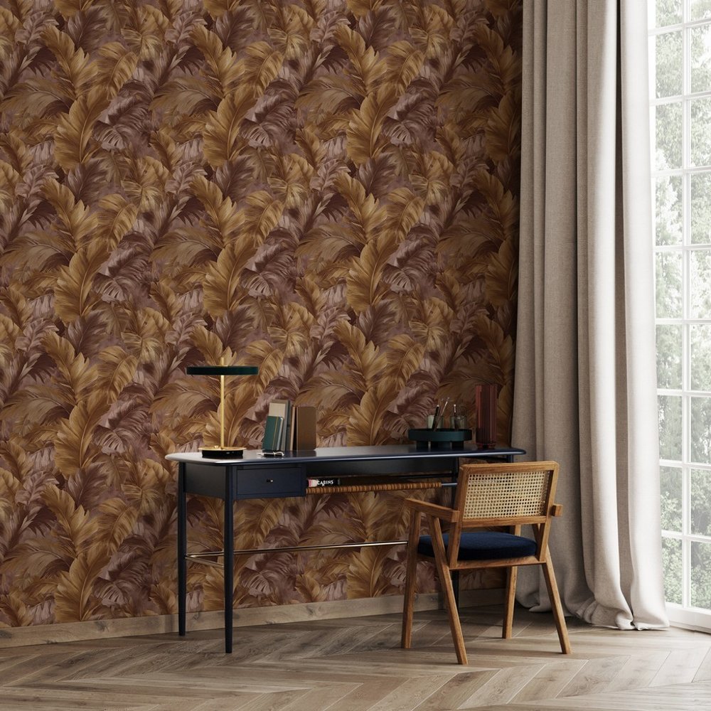 Tamika Brown - Wallpaper - Brown - Bedroom - Leaf - Blue Monkey - Non-Woven
