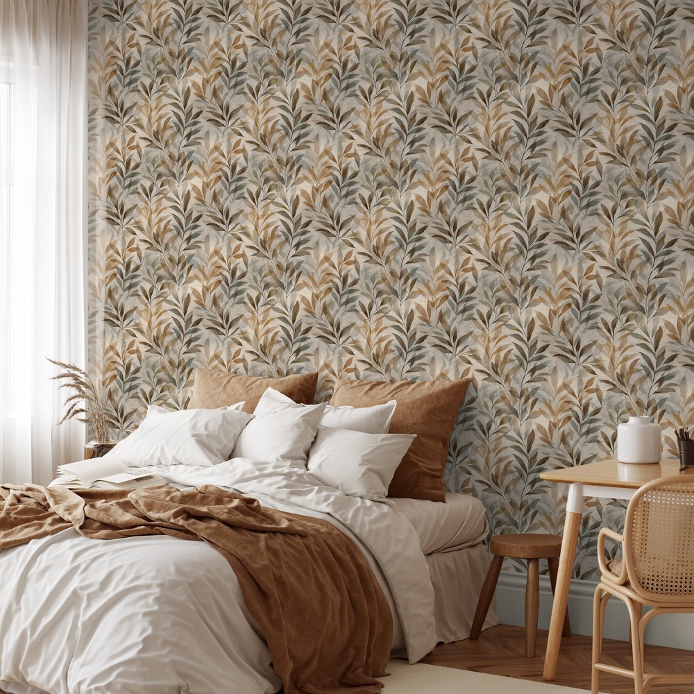 Jon Beige - Papiers peints - Beige - Salon - Feuille - in between - Intissé