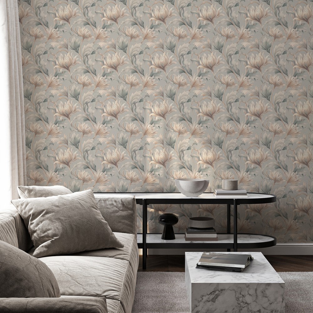 Clemence Grey - Tapet - Grå - Soveværelse - Blomstret - September - Non-Woven