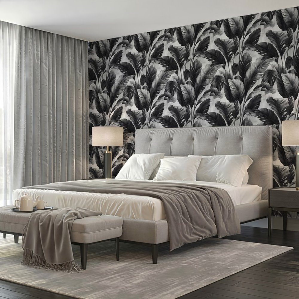 Zaid Grey - Papiers peints - Gris - Bureau - Feuille - Blue Monkey - Intissé