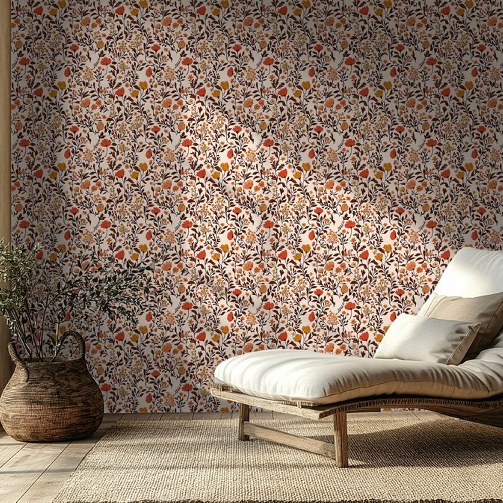 Frideborg Beige - Papiers peints - Beige - Salon - Floral - Scandza - Intissé