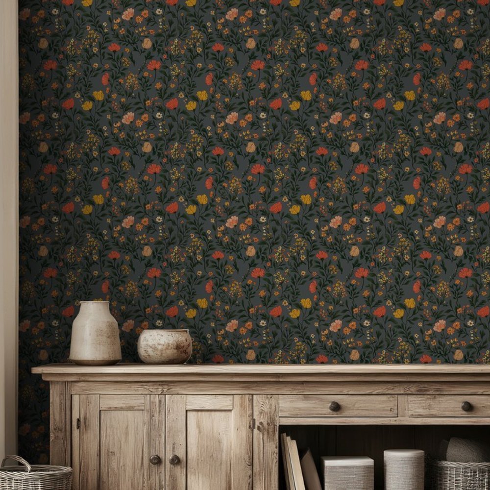 Frideborg Grey - Papiers peints - Gris - Salon - Floral - Scandza - Intissé
