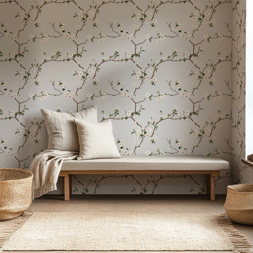 Kolsva Grey - Papiers peints - Gris - Salon - Floral - Scandza - Intissé