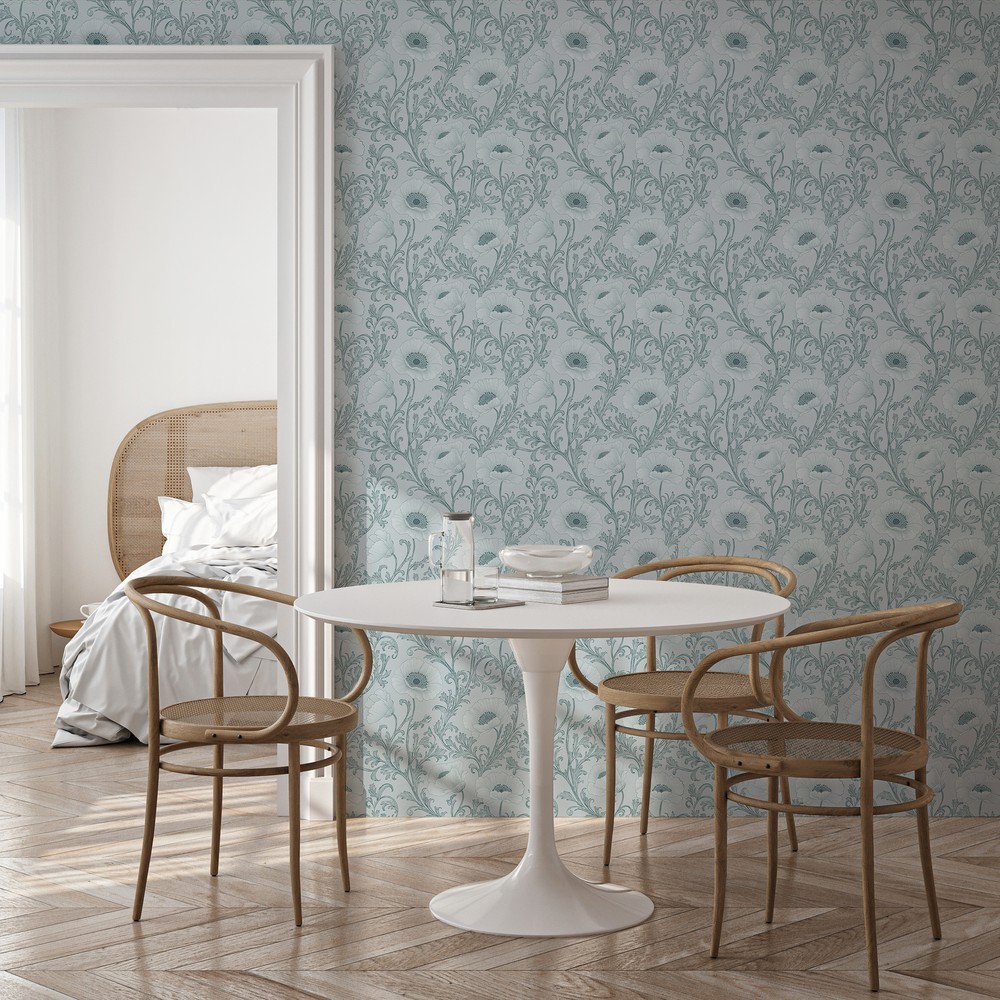 Dorte Blue - Papiers peints - Bleu - Salon - Floral - in between - Intissé