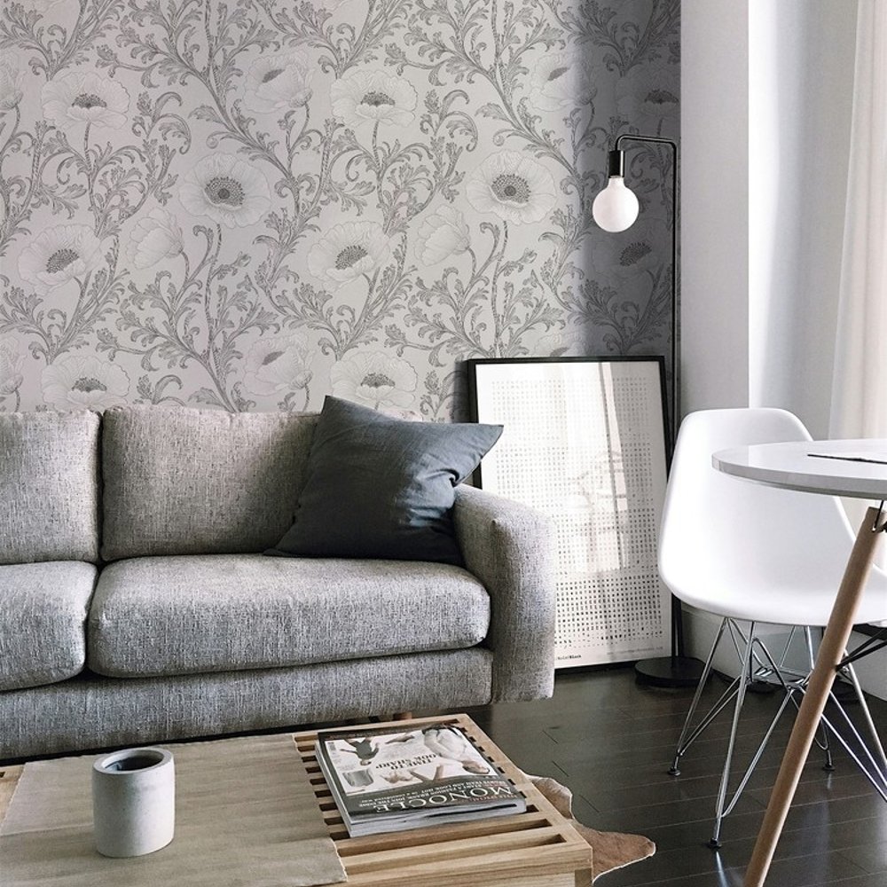 Dorte Grey - Papiers peints - Gris - Chambre - Floral - in between - Intissé