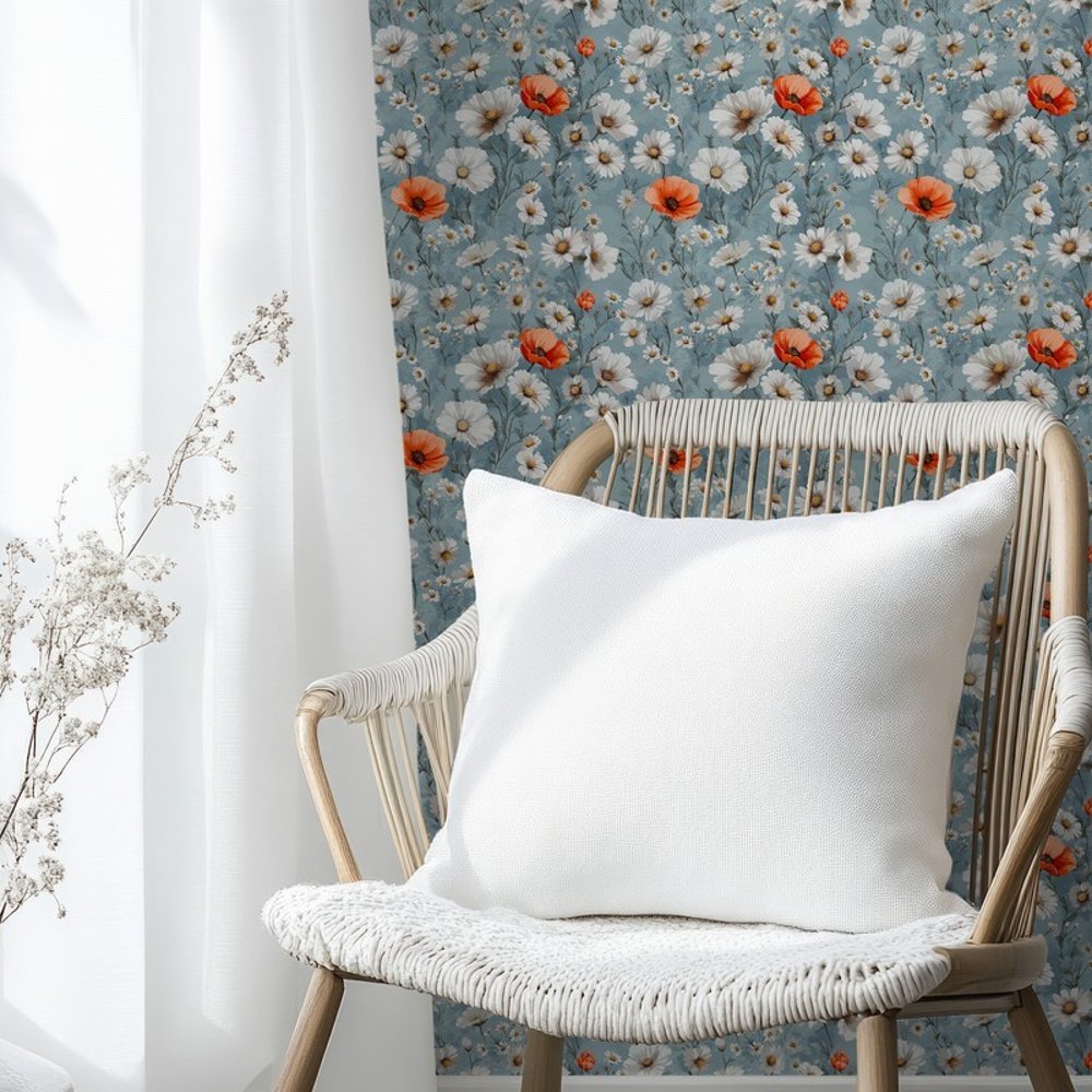 Kirsti light Blue - Papiers peints - Bleu - Salon - Floral - Scandza - Intissé