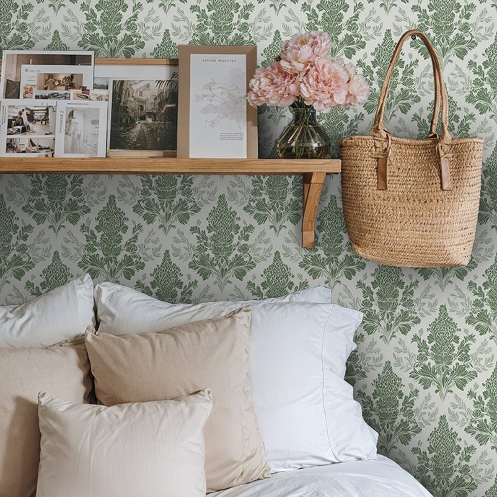 Landsbro Green - Papiers peints - Vert - Entrée - Floral - Scandza - Intissé