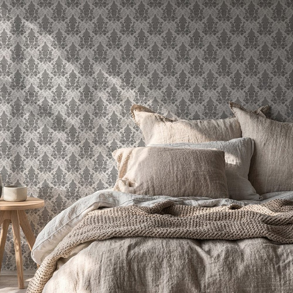 Landsbro Grey - Papiers peints - Gris - Salon - Floral - Scandza - Intissé
