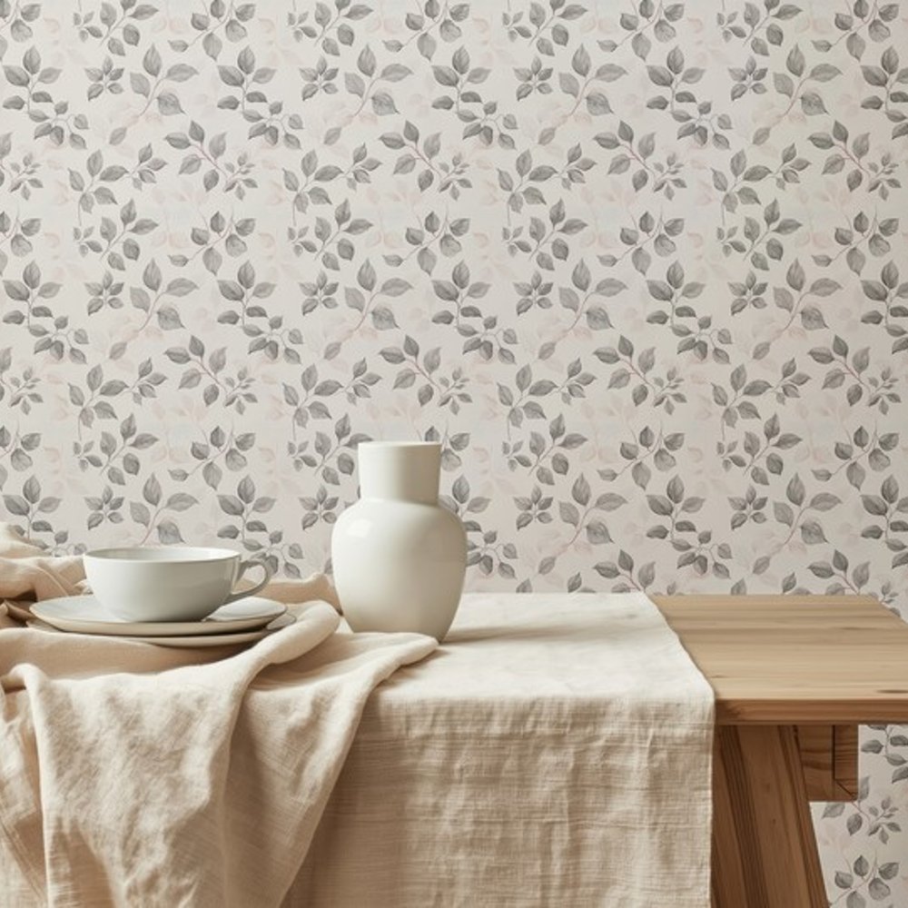 Arnold Grey - Papiers peints - Gris - Salon - Feuille - Scandza - Intissé