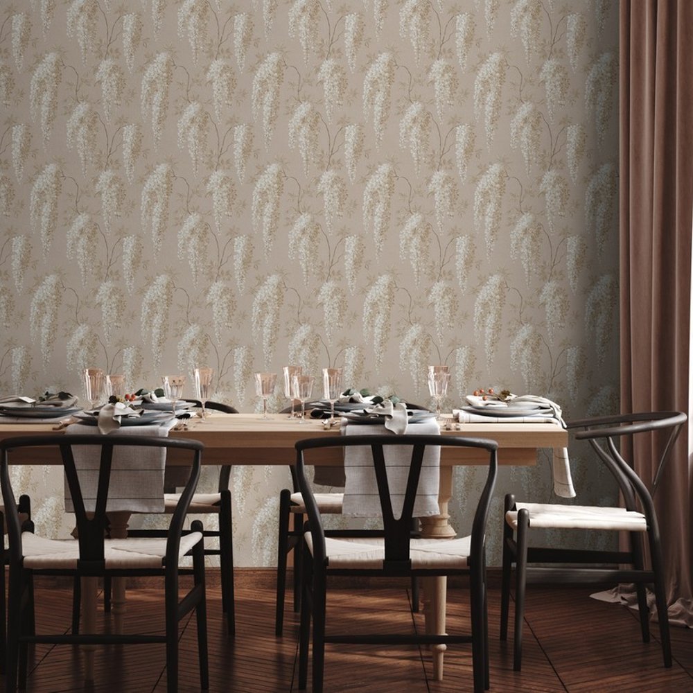 Sophie Beige - Wallpaper - Beige - Living room - Floral - September - Non-Woven