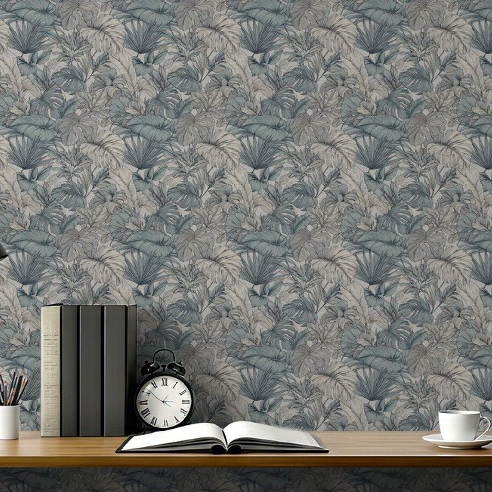 Masud Grey - Papiers peints - Gris - Salon - Feuille - in between - Intissé