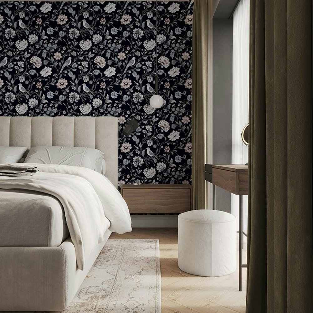 Justina Blue - Papiers peints - Bleu - Bureau - Oiseaux - September - Intissé