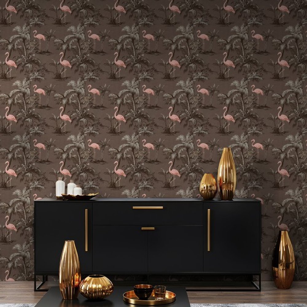 Randy Brown - Wallpaper - Brown - Hallway - Birds - Blue Monkey - Non-Woven