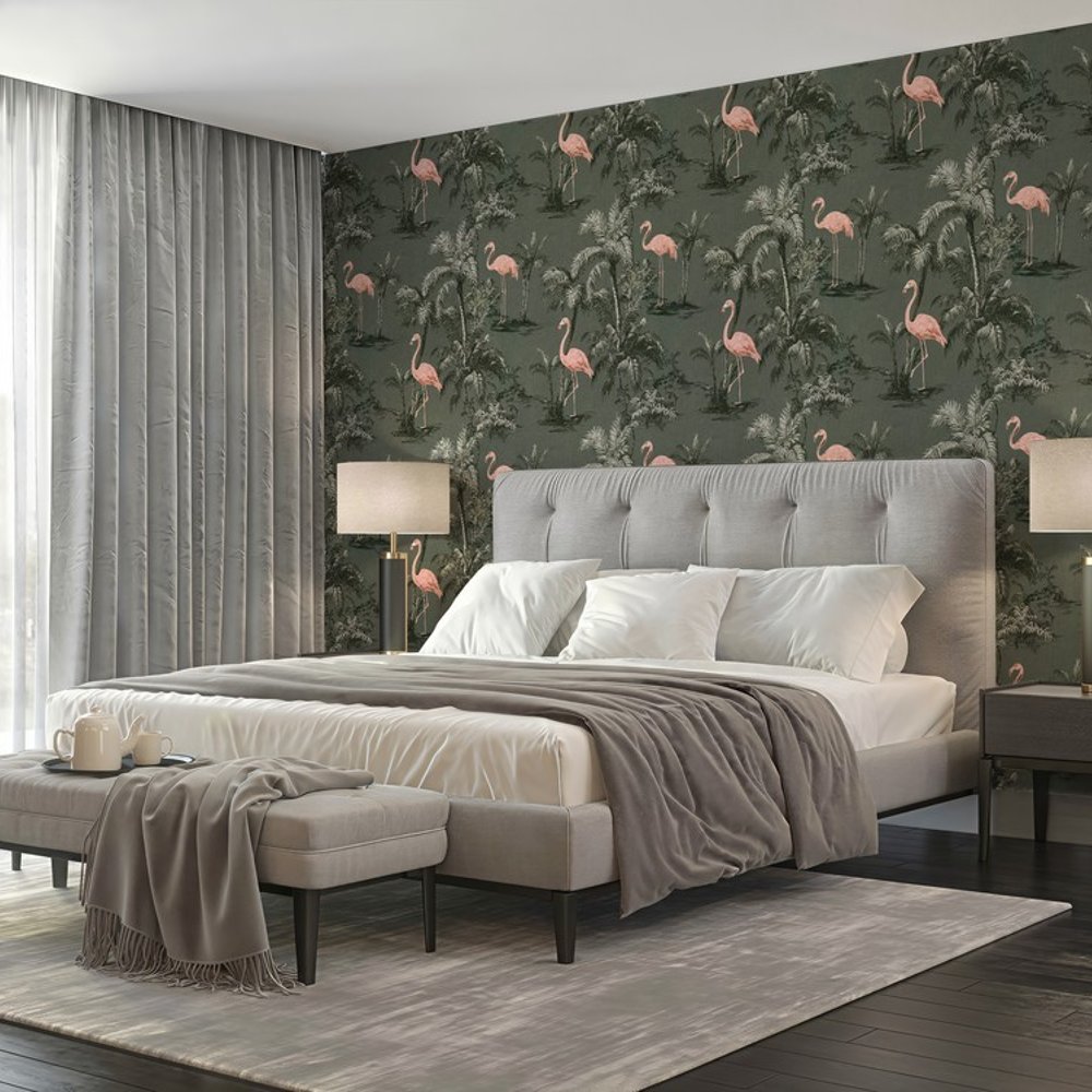 Randy Green - Wallpaper - Green - Bedroom - Birds - Blue Monkey - Non-Woven